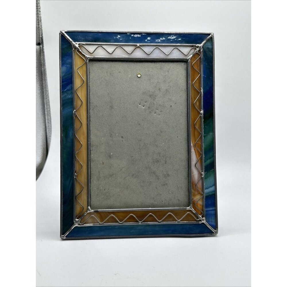 Handmade Stained Glass Picture Frame 5” By 7” Blue Brown - Picture 6 of 14